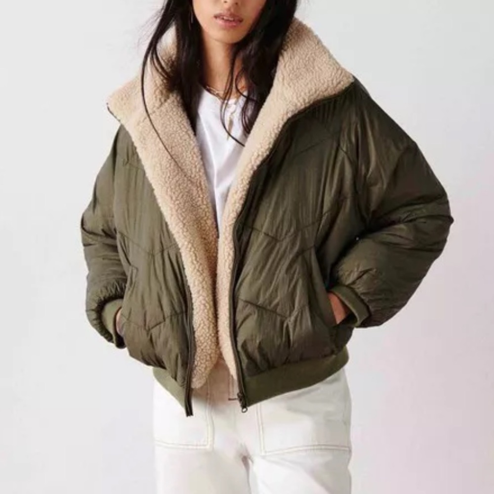 BA&SH Roy Reversible Nylon Sherpa Puff Bomber Jacket